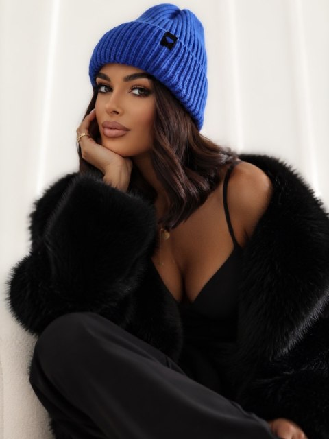 Niebieska zimowa czapka damska JAKOB – prążkowana beanie