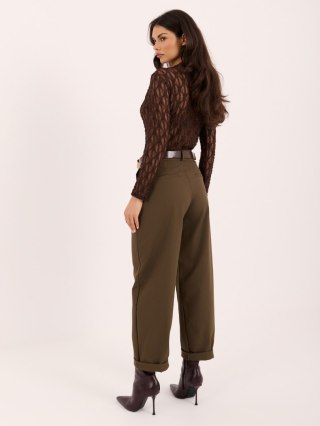 Khaki eleganckie spodnie damskie marchewki z wysokim stanem i paskiem ITALY MODA