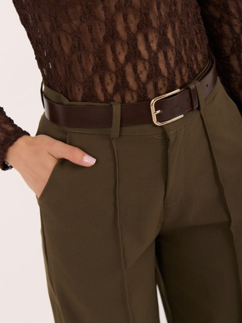 Khaki spodnie damskie ITALY MODA z brązowymi dodatkami