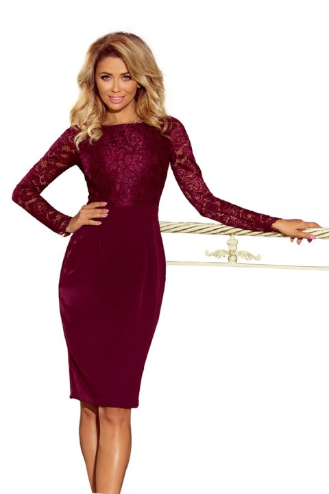 216-3 EMMA elegancka ołówkowa sukienka z koronką - BORDOWA - XXL 216-3 EMMA elegancka ołówkowa sukienka z koronką - BORDOWA - XXL