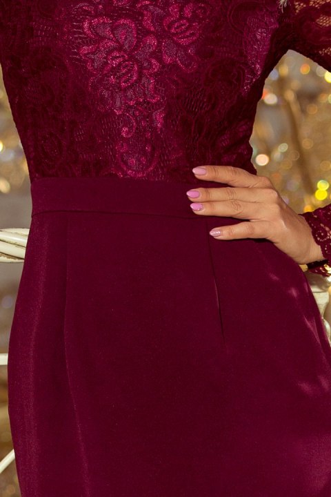 216-3 EMMA elegancka ołówkowa sukienka z koronką - BORDOWA - XXL 216-3 EMMA elegancka ołówkowa sukienka z koronką - BORDOWA - XXL