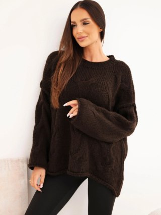 Brązowy sweter damski luźny fason z okrągłym dekoltem