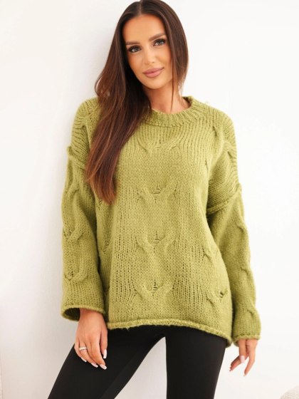 Sweter damski o luźnym fasonie bez zapięcia oliwkowy