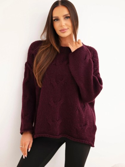 Sweter damski o luźnym fasonie bez zapięcia śliwkowy