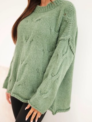 Ciemnomiętowy sweter damski luźny fason z okrągłym dekoltem