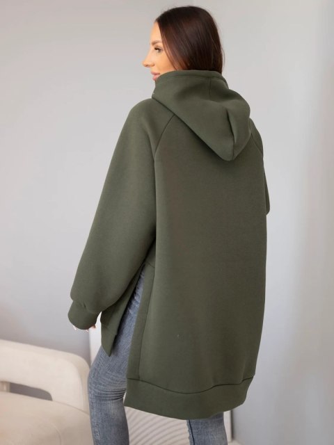 Bluza damska khaki z długimi rękawami zakończonymi ściągaczami