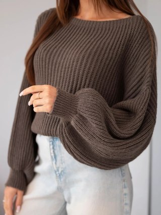 Sweter damski luźny prążkowany z długim rękawem fango