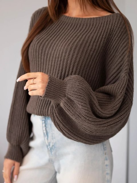 Sweter damski luźny prążkowany z długim rękawem fango