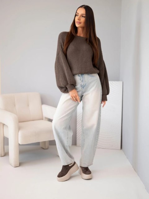 Sweter damski luźny prążkowany z długim rękawem fango