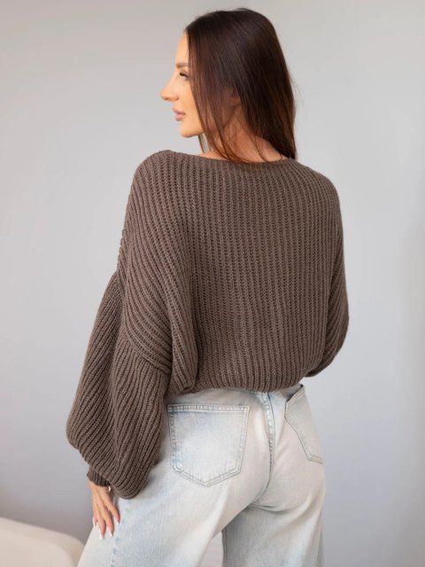 Sweter damski luźny prążkowany z długim rękawem fango
