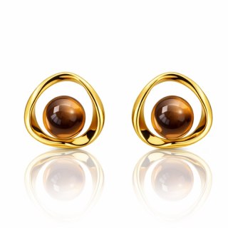 Kolczyki ze stali szlachetnej platerowane 14k złotem, okręgi KULKI TIGER STONE KST3557
