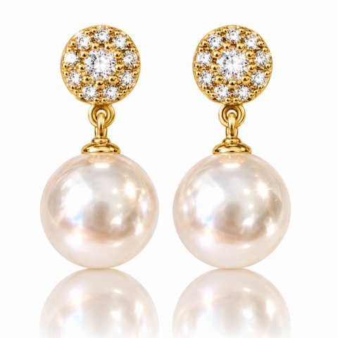Kolczyki ze stali szlachetnej pozłacane 14k z wiszącymi białymi perłami i cyrkoniami KST3770