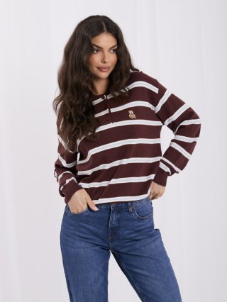 Sweter polo w paski z misiem brązowy ITALY MODA