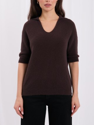 Sweter polo damski ciemnobrązowy z baby alpaką ITALY MODA
