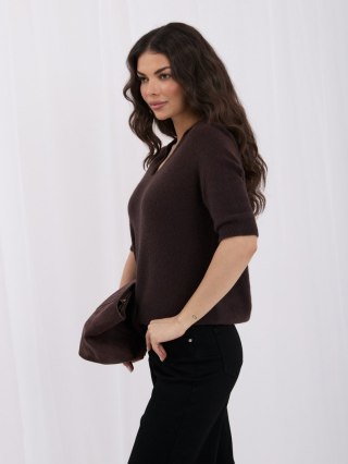 Sweter polo damski ciemnobrązowy z baby alpaką ITALY MODA