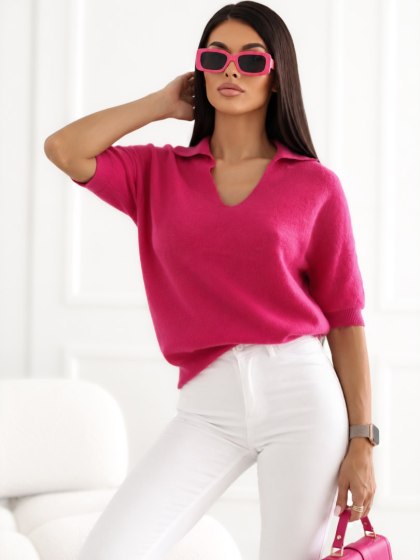 Sweter polo damski fuksja z baby alpaką ITALY MODA