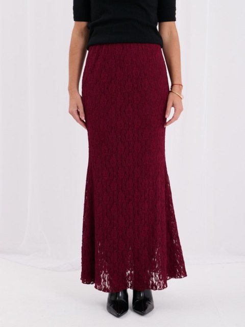 Elegancka bordowa spódnica koronkowa o długości 95 cm