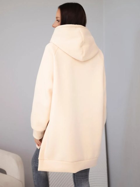 Melonowa bluza damska oversize z kapturem i sznurkiem w panterkę