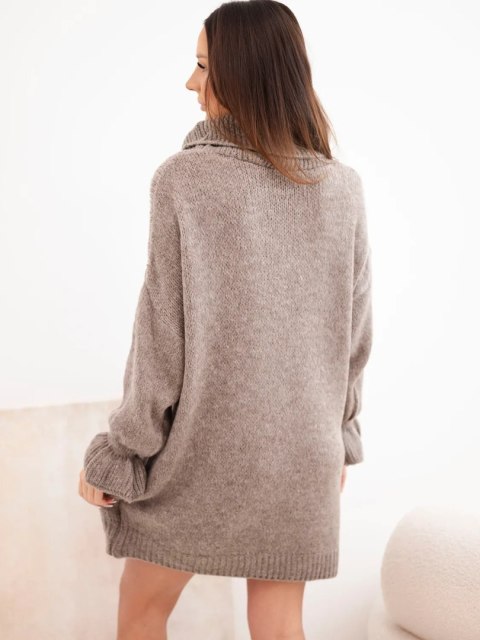 Sweter damski fango ze ściągaczami przy mankietach i dolnej krawędzi