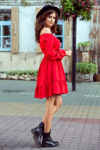 265-4 DAISY Sukienka z falbankami - CZERWONA - XXL