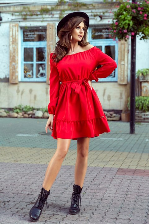 265-4 DAISY Sukienka z falbankami - CZERWONA - XXL 265-4 DAISY Sukienka z falbankami - CZERWONA - XXL