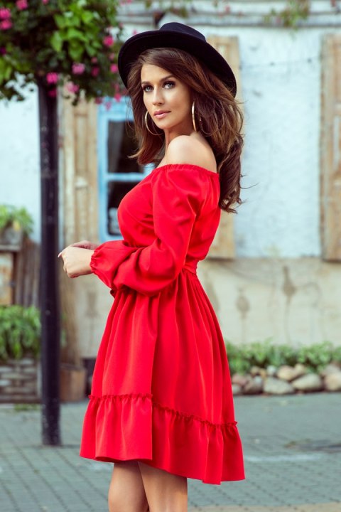 265-4 DAISY Sukienka z falbankami - CZERWONA - XXL 265-4 DAISY Sukienka z falbankami - CZERWONA - XXL