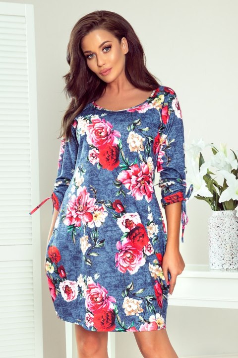 281-2 SOPHIE Wygodna sukienka Oversize - KWIATY NA JEANSIE - L 281-2 SOPHIE Wygodna sukienka Oversize - KWIATY NA JEANSIE - L