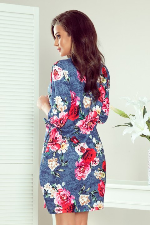 281-2 SOPHIE Wygodna sukienka Oversize - KWIATY NA JEANSIE - L 281-2 SOPHIE Wygodna sukienka Oversize - KWIATY NA JEANSIE - L
