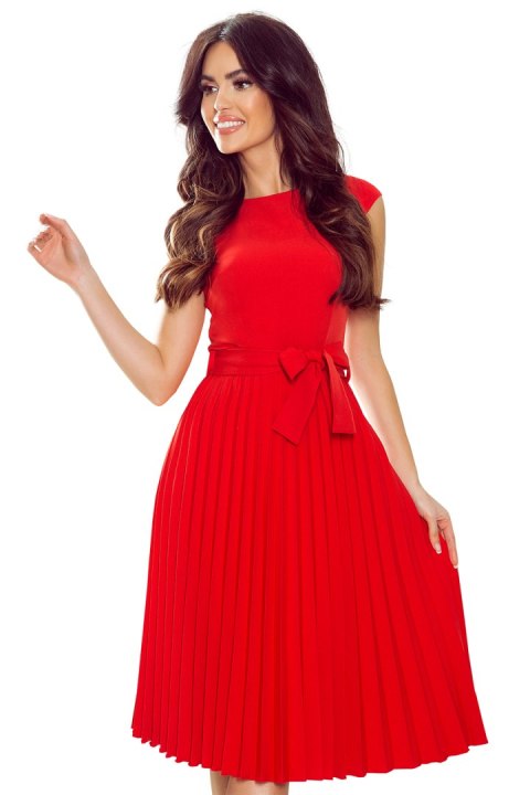 311-1 LILA Plisowana sukienka z krótkim rękawkiem - CZERWONA - XXL 311-1 LILA Plisowana sukienka z krótkim rękawkiem - CZERWONA - XXL