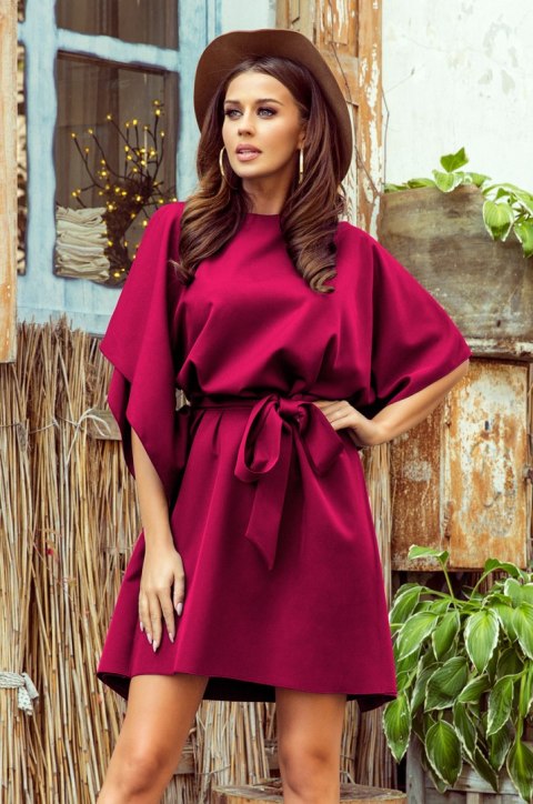 287-18 SOFIA Sukienka motyl z wiązaniem w pasie - BORDOWA - L/XL 287-18 SOFIA Sukienka motyl z wiązaniem w pasie - BORDOWA - L/XL
